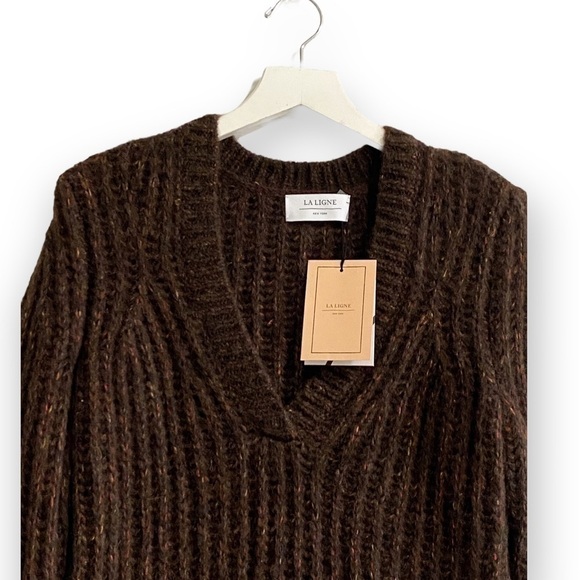NWT La Ligne Sweater  V neck alpaca wool sweater, Brown, Size XS - Picture 5 of 15